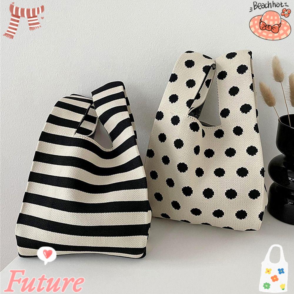 Túi Xách Đan Len Thủ Công Họa Tiết Chấm Bi Xinh Xắn Cho Nữ