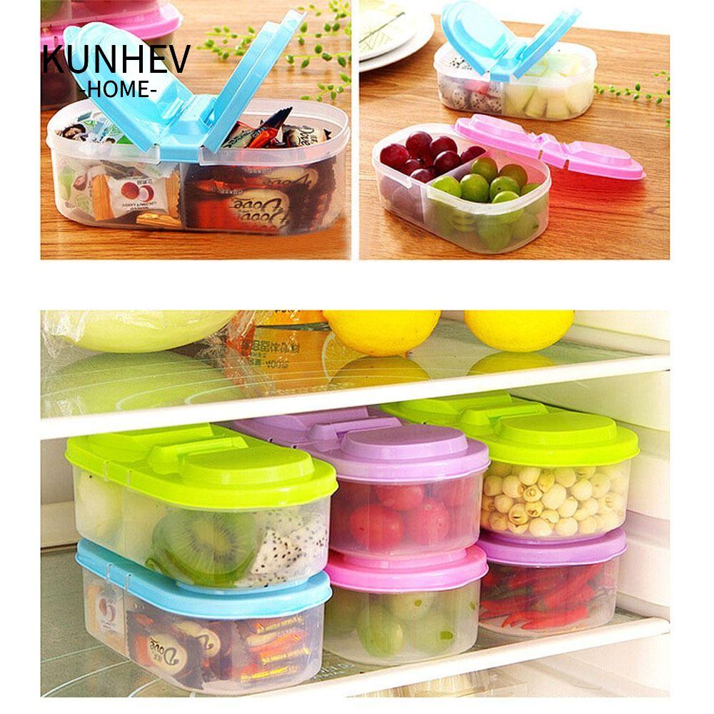 KUNHEV Hộp Đựng Thực Phẩm Hai Ngăn Có Nắp Đa Năng Cho Tủ Lạnh