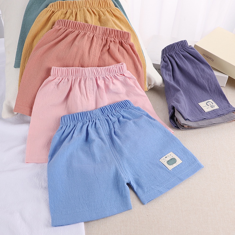 Quần Short Vải Lanh Cotton Phong Cách Hàn Quốc Cho Bé 80-120cm 0LCV