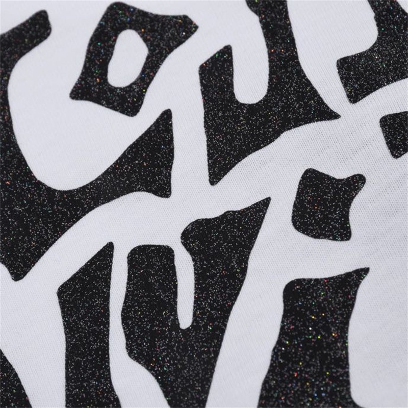 Áo Thun cotton unisex Cổ Tròn Tay Ngắn In Họa Tiết Trắng Đen L666V