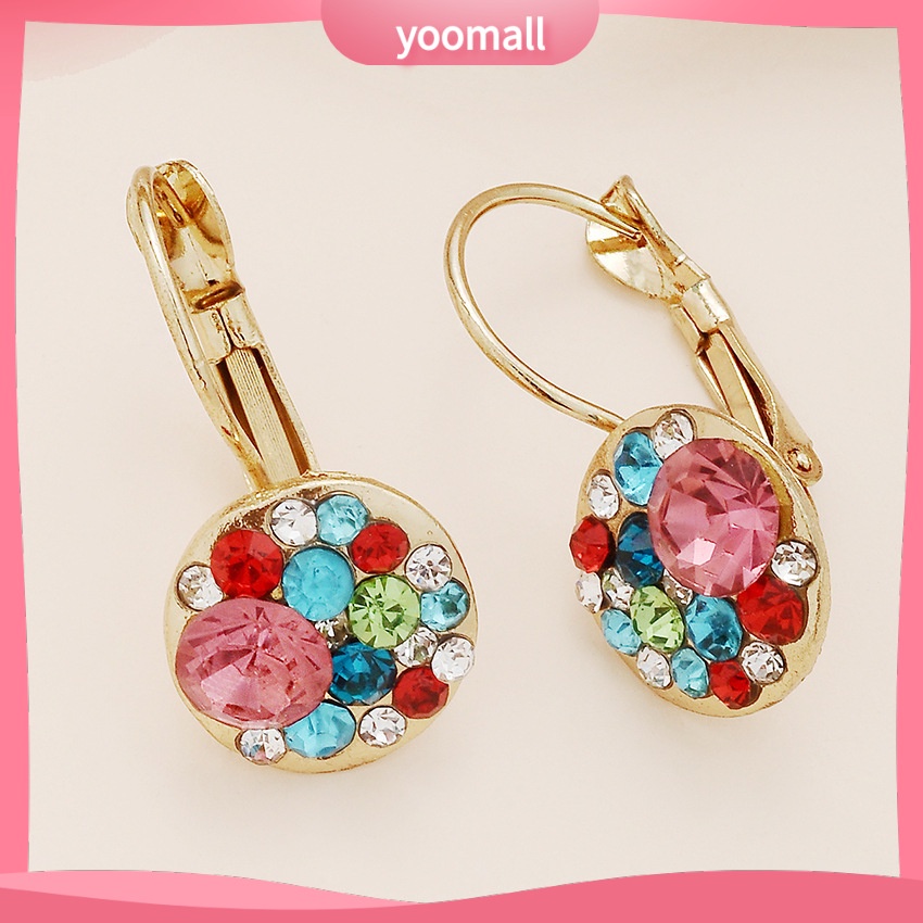 Bông Tai Tròn Đính Đá Nhiều Màu Bằng Hợp Kim Cho Nữ