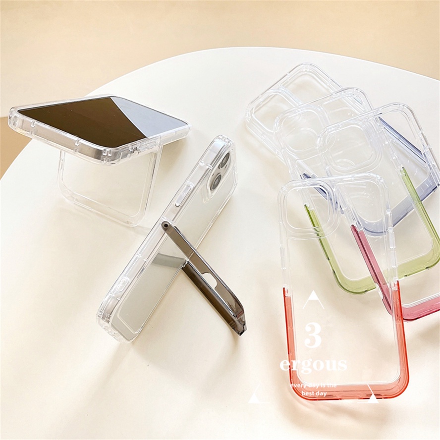 Ốp Điện Thoại Mềm Trong Suốt Màu Trơn Có Giá Đỡ Ẩn Cho iPhone 11 12 13 14 Pro Max