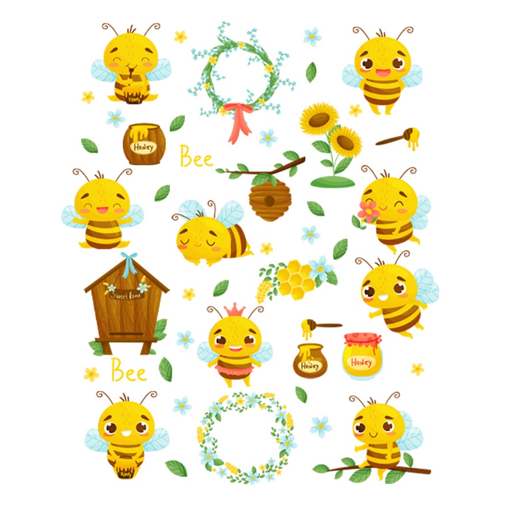 Set 2 Miếng Dán Tường Bằng PVC Chống Nước Tự Dính Họa Tiết Chú Ong Trang Trí Nhà Cửa