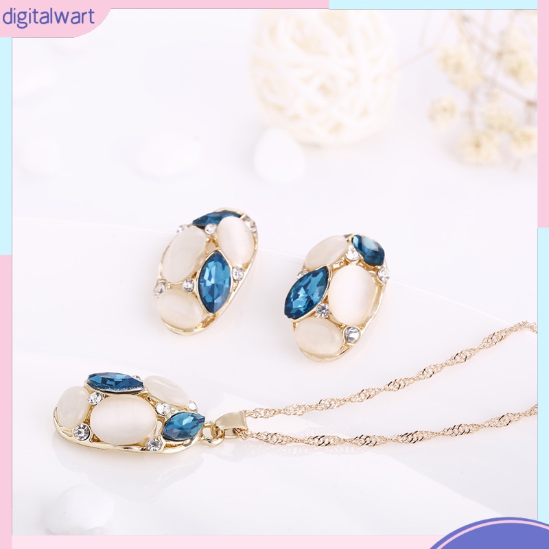 [DG] Bộ Trang Sức Gồm Vòng cổ, Bông Tai, Đá Opal Hình Oval