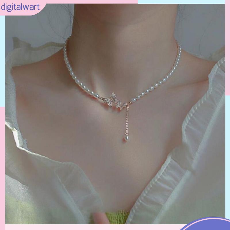 Vòng Cổ Choker Họa Tiết Bướm Đính Ngọc Trai Sang Trọng Thời Trang