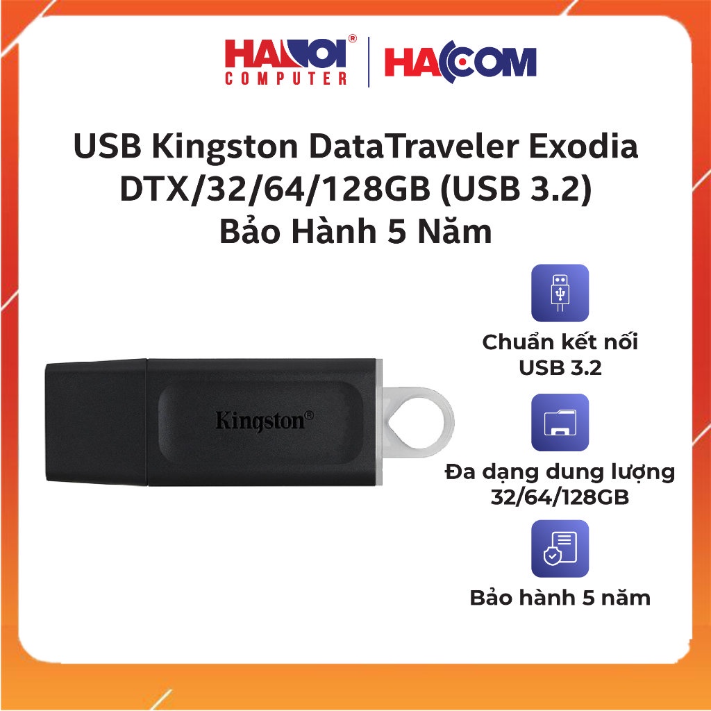 Thiết bị lưu trữ USB Kingston 32GB/ 64GB/ 128GB DataTraveler Exodia DTX/32GB/64GB/128GB (USB 3.2) Bảo Hành 5 Năm