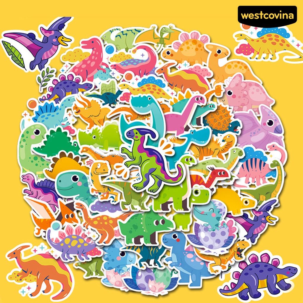 [WSTN]✎Bộ 50 Miếng Dán Trang Trí Hình Khủng Long Hoạt Hình Dễ Thương Bằng PVC Chống Thấm Nước DIY