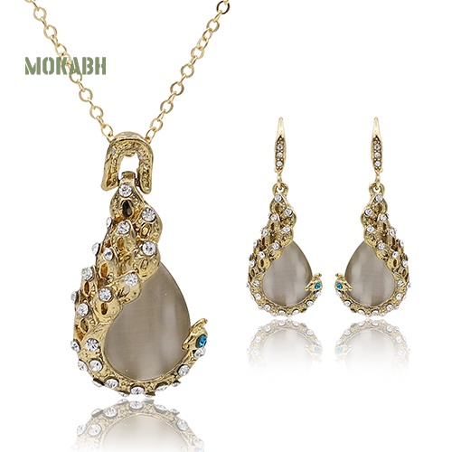 [Mok Abh] Set Vòng cổ Và Bông Tai Hình Giọt Nước Có Đính Đá