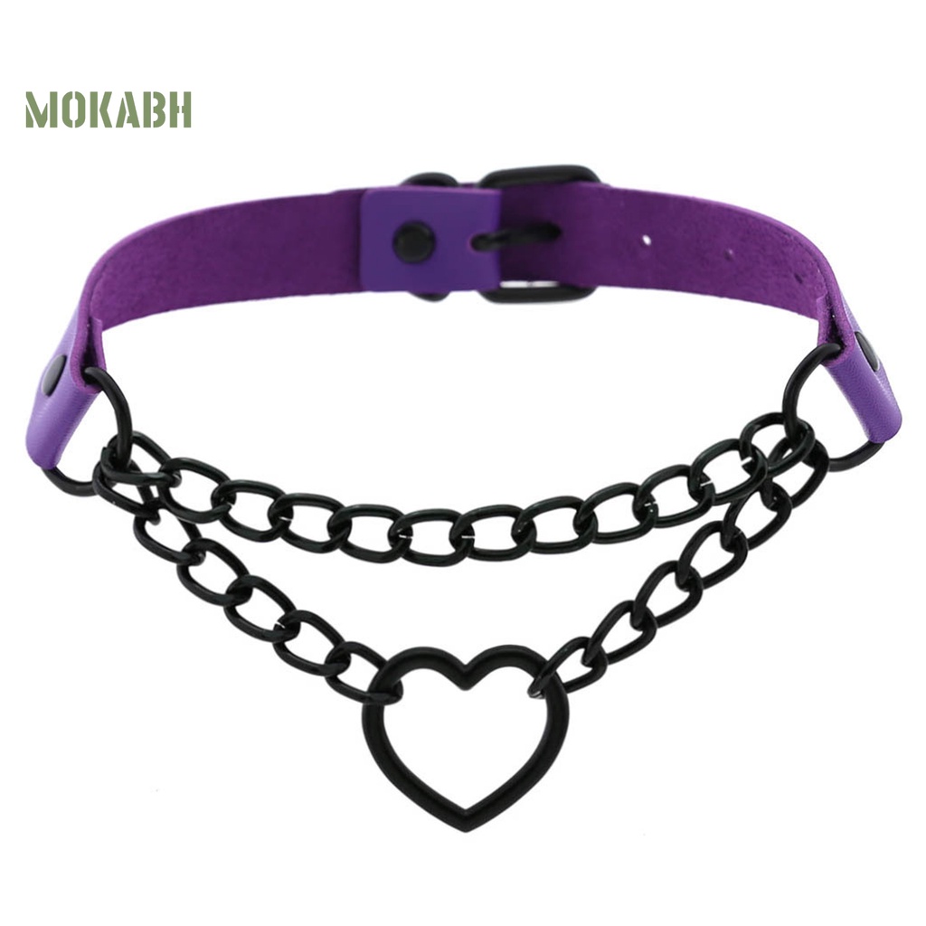 Vòng Cổ Choker Bằng Da Nhân Tạo Hai Lớp Hình Trái Tim Phong Cách Gothic Punk