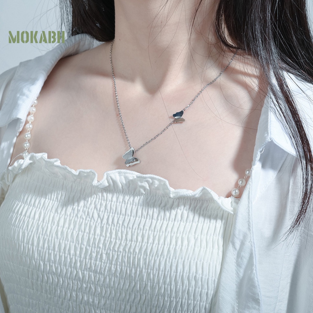 [Mok Abh] Vòng cổ Hai Lớp Bằng Thép Titan Mặt Hình Bướm 3D Cá Tính Cho Nữ
