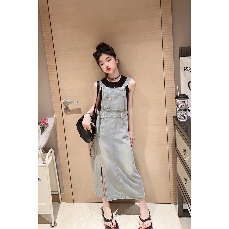 Set Áo Váy Yếm Denim Thời Trang Mùa Hè Mới Cho Bé Gái