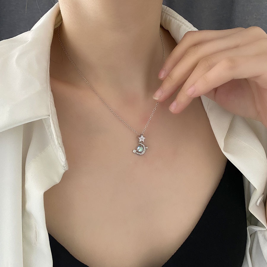 Dây Chuyền Mặt Hình Ngôi Sao / Mặt Trăng Đính Đá Zircon Lấp Lánh Sang Trọng Thời Trang Cho Nữ