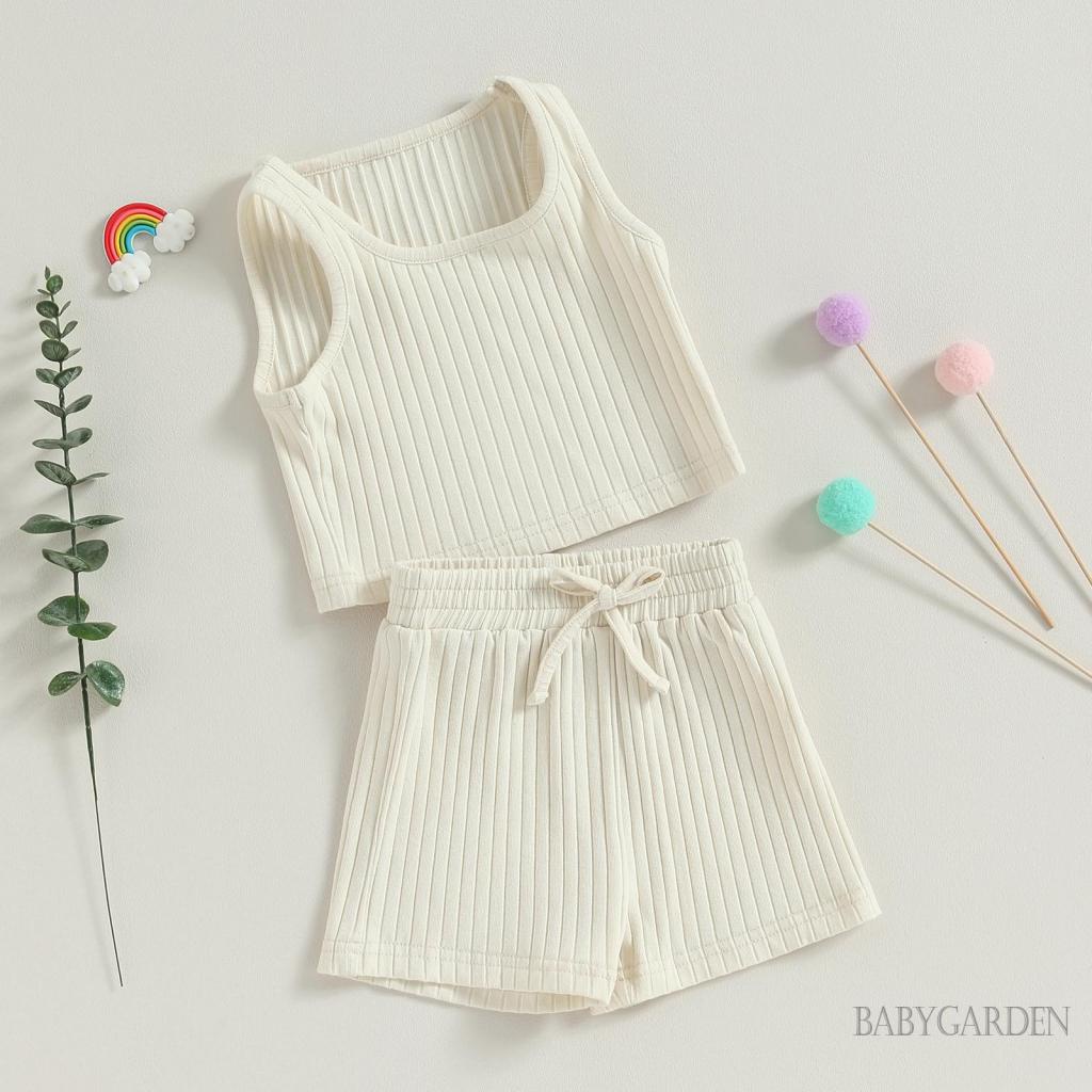 Set Đồ Mùa Hè 2 Món Gồm Áo Ba Lỗ Cổ Tròn + Quần Ngắn Màu Trơn Cho Bé Gái 6 Tháng - 4 Tuổi