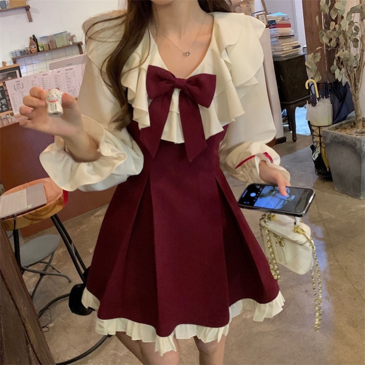 Đầm Công Chúa Hai Dây Thắt Nơ Đỏ Phong Cách Thanh Lịch Dễ Thương Dành Cho Bạn Nữ