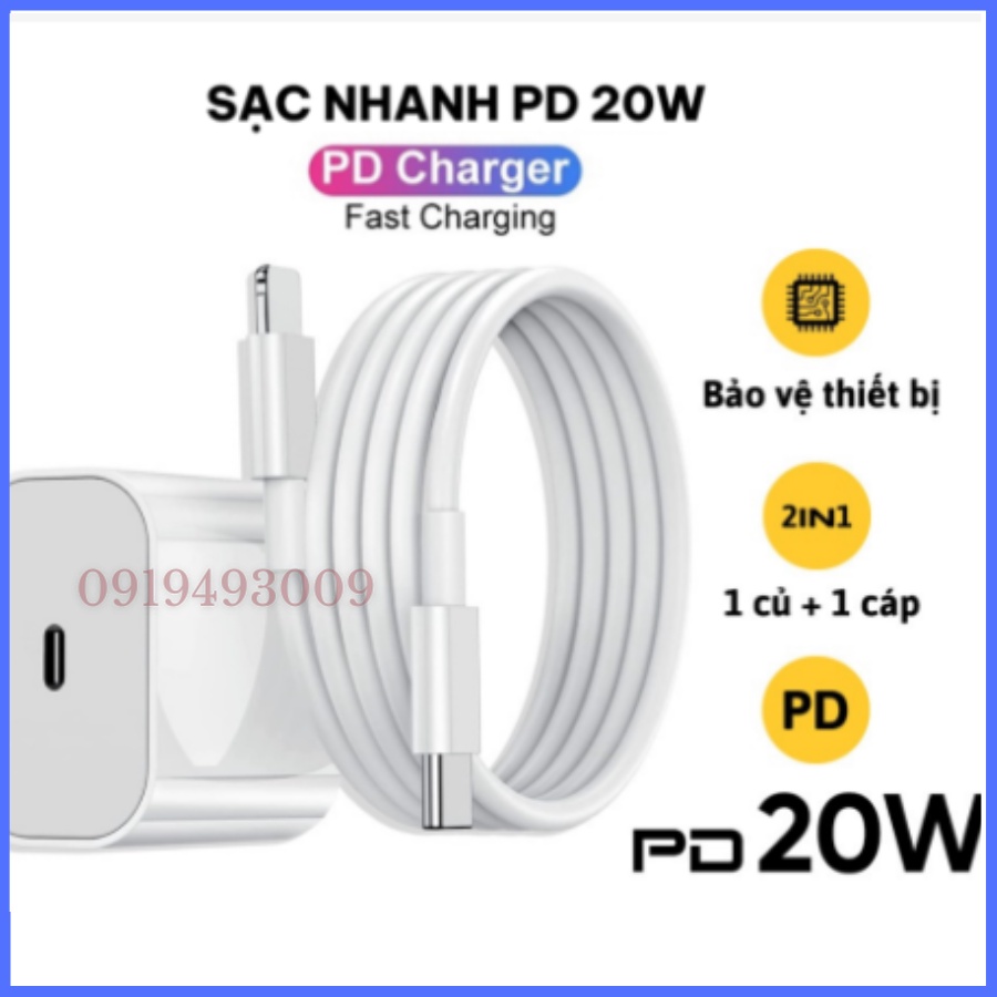 Bộ Sạc Nhanh 20W HÀNG CHIP XỊN, Củ Sạc Nhanh PD 20W Cho Điện Thoại X/Xsmax/11/12/13/14++ Bảo Hành 1 Đổi 1 HN SHOP