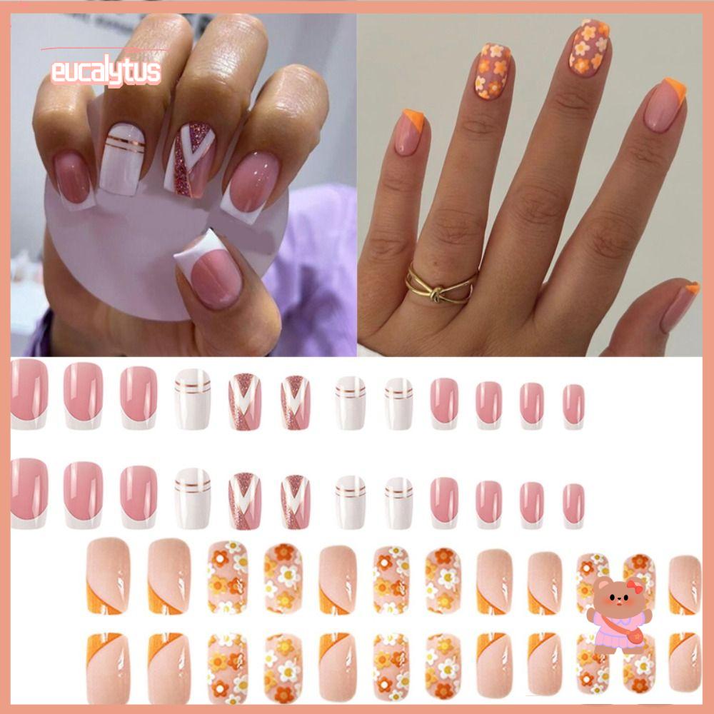 Móng Tay Giả Đầu Vuông Dạng Nhấn Dài Trung Bình Thời Trang Cho Nữ