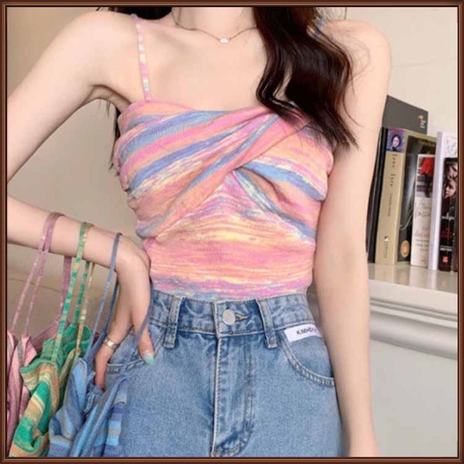 Áo Croptop Sát Nách Màu Sắc Tương Phản Thiết Kế Thoáng Khí Thời Trang Quyến Rũ Cho Nữ