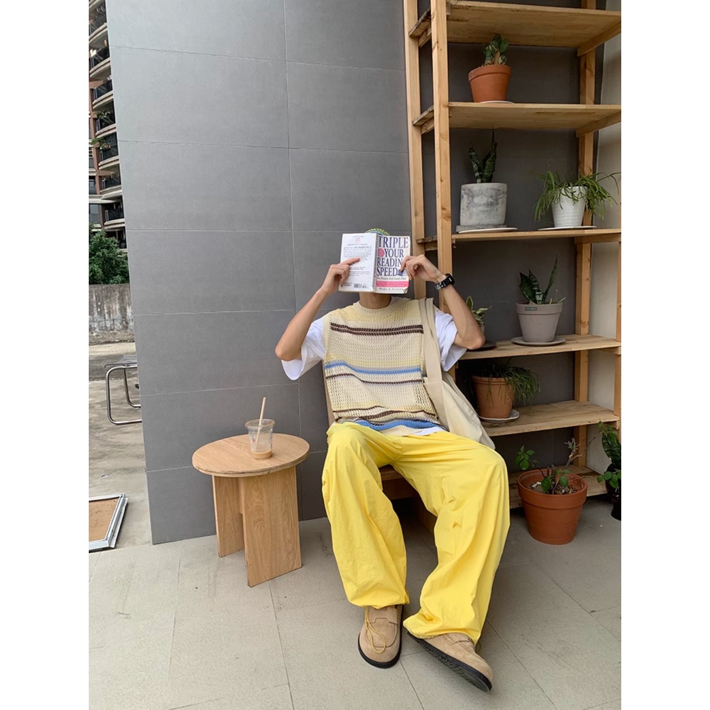 Áo Dệt Kim Sát Nách Dáng Rộng Họa Tiết Kẻ Sọc Màu Sắc Tương Phản Phong Cách Retro Mỹ Thời Trang Cho Nam Và Nữ