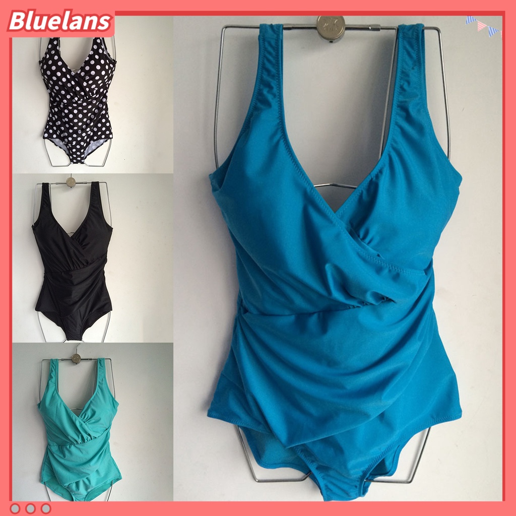 [BLS] Bộ Đồ Bơi Một Mảnh Dây Bản Rộng Cổ Chữ V Dây Bản Rộng Xếp Ly Gợi Cảm Cho Nữ Đi Biển