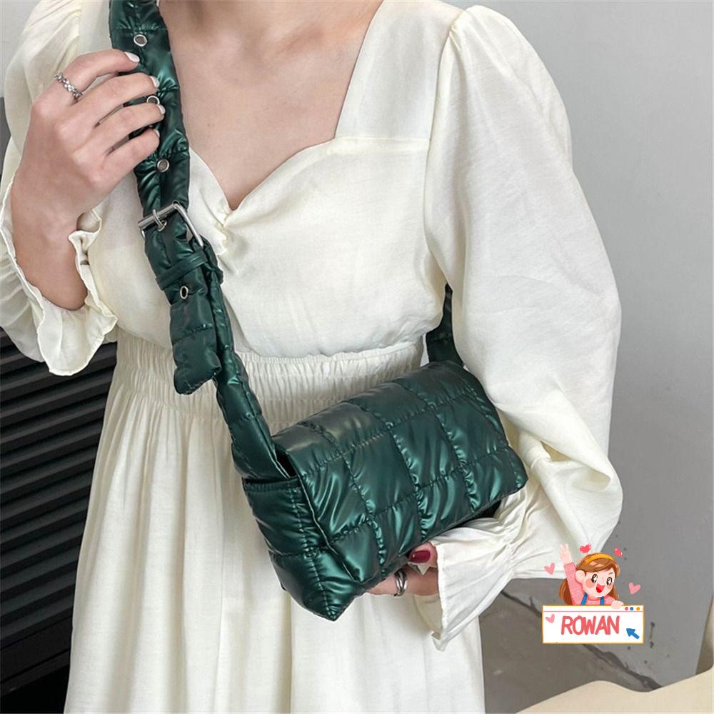 ROWANS Túi Xách Đeo Vai Vải Cotton Gọn Nhẹ Họa Tiết Kẻ Sọc Thiết Kế Ấm Áp