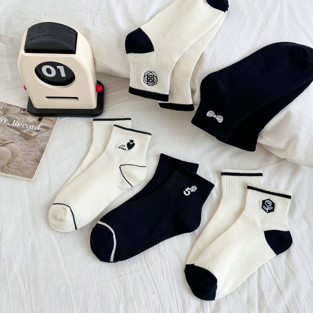 Vớ Cotton Cổ Thấp Thêu Họa Tiết Thời Trang Xuân Hè Thu Cho Nữ