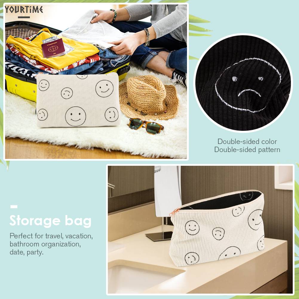 Túi Đựng Mỹ Phẩm Hai Mặt Bằng Vải Nhung Kẻ Dễ Thương Xinh Xắn