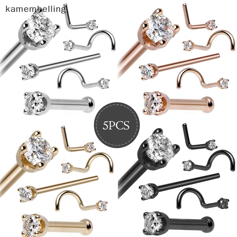 Bộ 5 Khuyên Mũi Bằng Thép Không Gỉ Đính Đá Zircon Sang Trọng