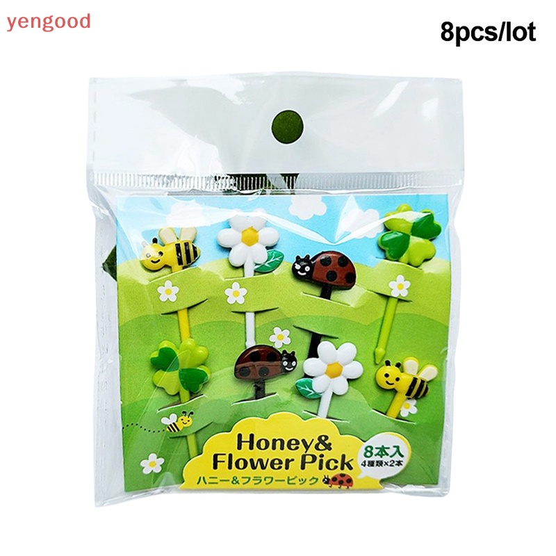 Set 8 Nĩa Ăn Trái Cây / Tráng Miệng Bằng Nhựa Hình Chú Ong Dễ Thương