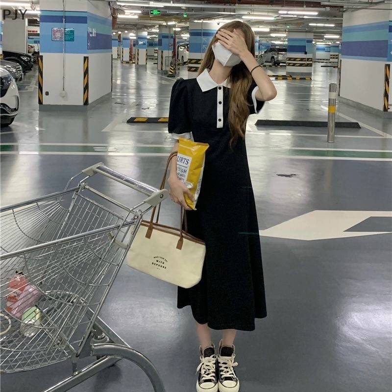 Đầm Ôm Dáng Cài Một Hàng Nút Màu Sắc Tương Phản Thời Trang Mùa Hè Cho Nữ PJ