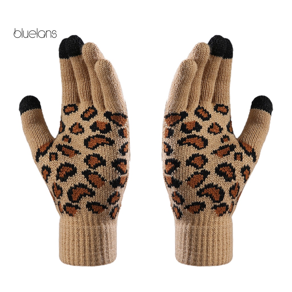 1 Đôi Găng Tay Giữ Ấm Mùa Đông In Họa Tiết Da Báo Có Thể Dùng Màn Hình Cảm Ứng Cho Nữ