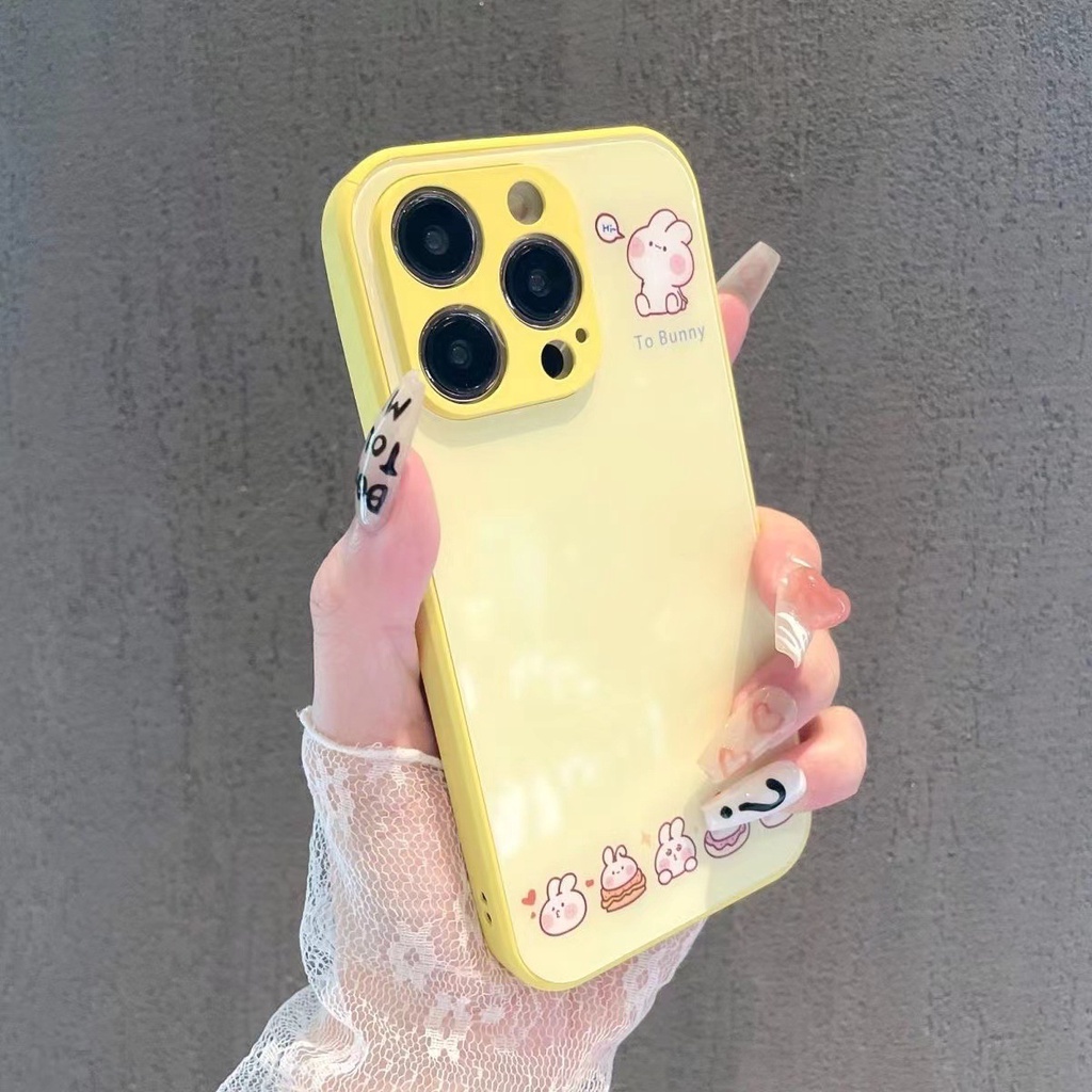 Ốp Điện Thoại Mặt Kính Hình Thỏ / Vàng / Hồng Dễ Thương Cho Iphone 14promax 13 12 11 7 X 8plus XSMAX