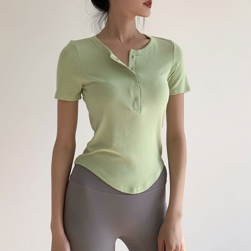 Yoga Sports Top Short Sleeve Button rèn luyện và mặc hàng ngày