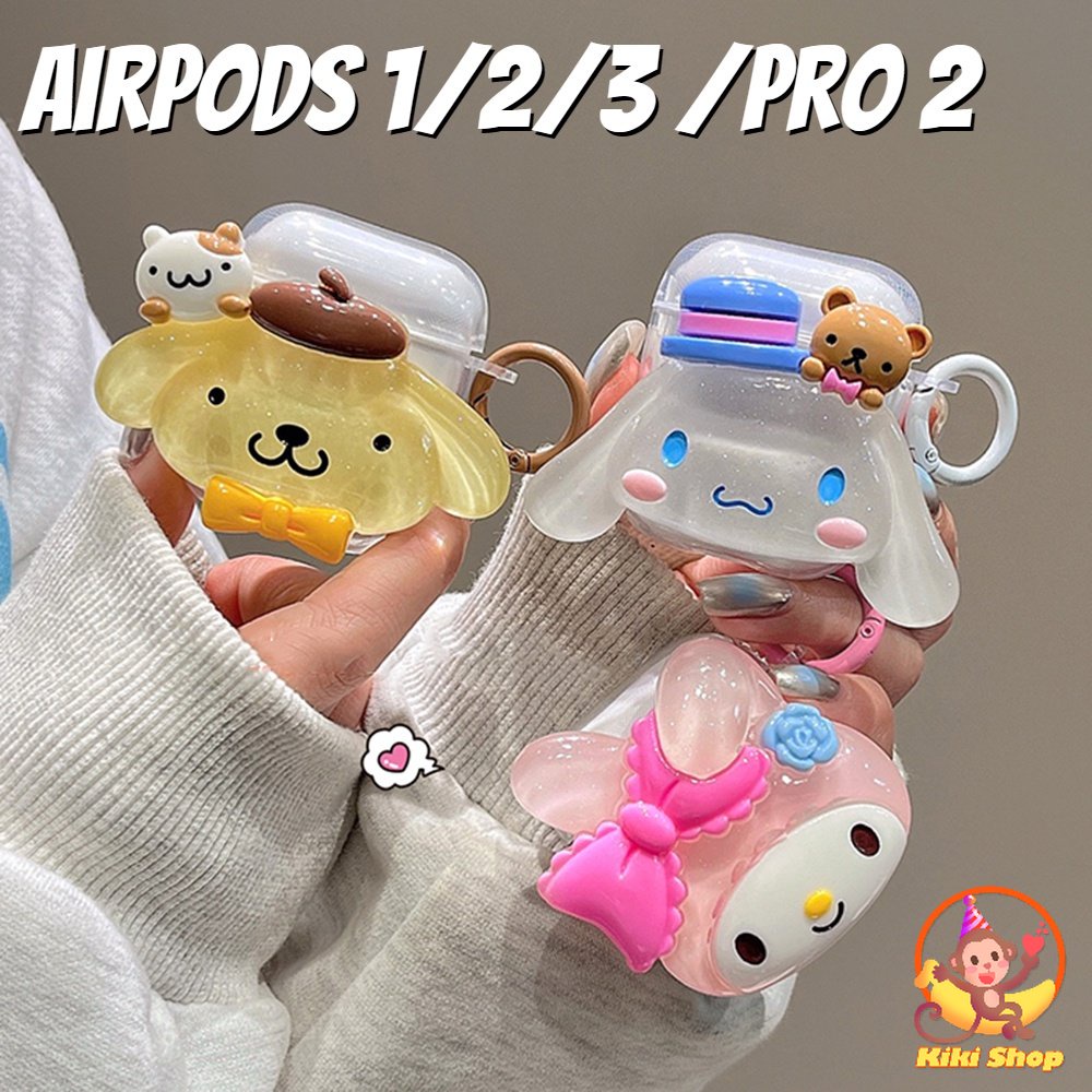 Vỏ Bảo Vệ Hộp Sạc Tai Nghe Airpods 1 2 3 Pro 2 Bluetooth Không Dây Bằng TPU Mềm Hình Cinnamoroll Melody 3D Dễ Thương