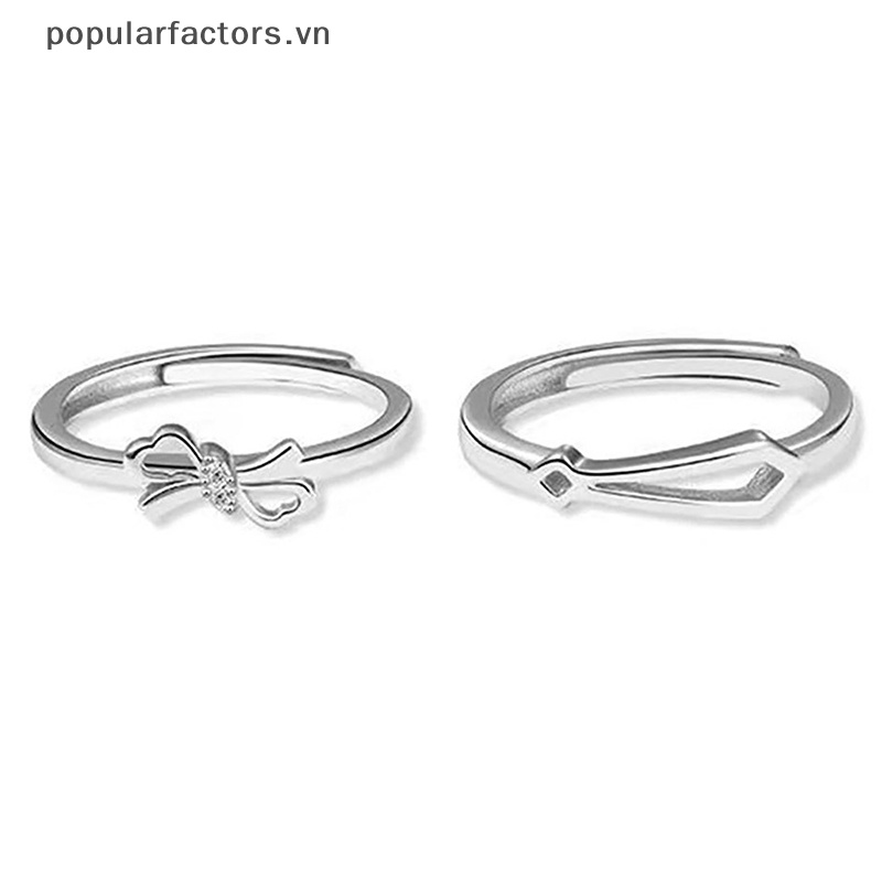 Nhẫn Cặp Đính Đá Zircon Hình Nơ Sáng Tạo Có Thể Điều Chỉnh Kích Cỡ Thời Trang Cho Nam Nữ