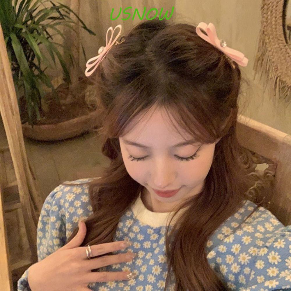 USNOW Kẹp Tóc Hình Trái Tim Bằng Satin Phong Cách Hàn Quốc