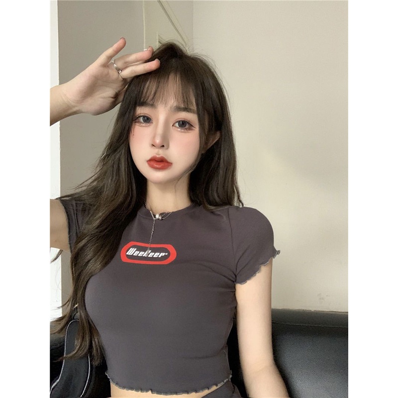 Set Áo Thun Ngắn Tay In Chữ + Chân Váy Ôm Phong Cách Âu Mỹ Cho Nữ