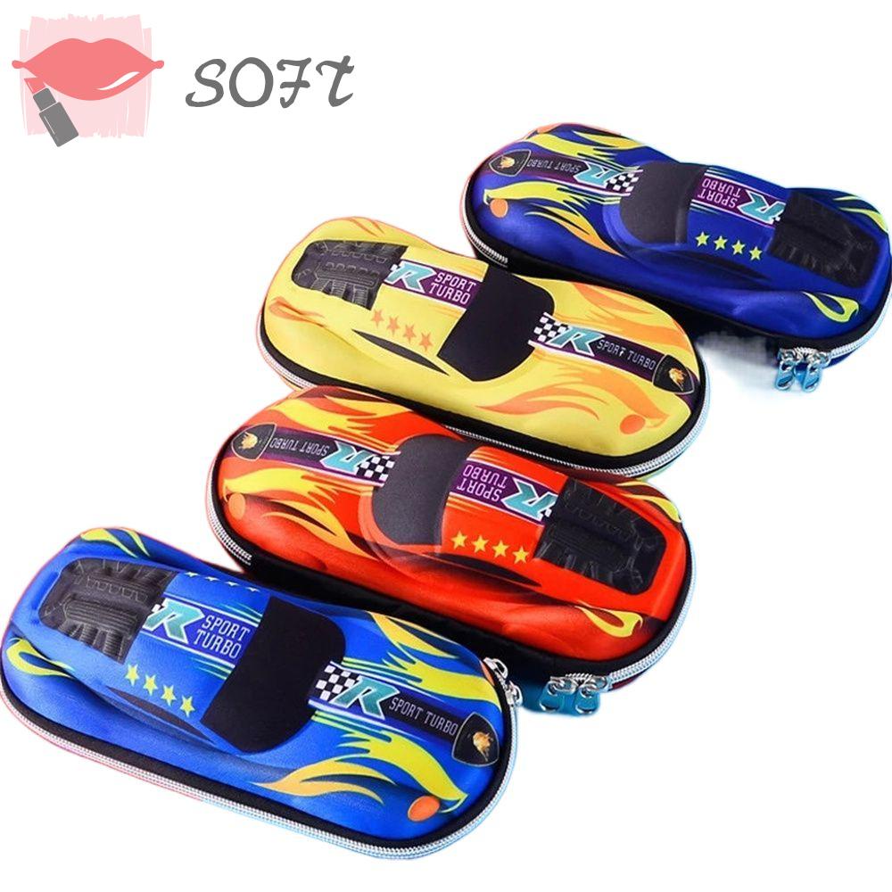 SOFTNESS Túi Đựng Bút Cỡ Lớn Đa Năng Chống Thấm Nước Họa Tiết Hoạt Hình Cho Xe Đua Ốp