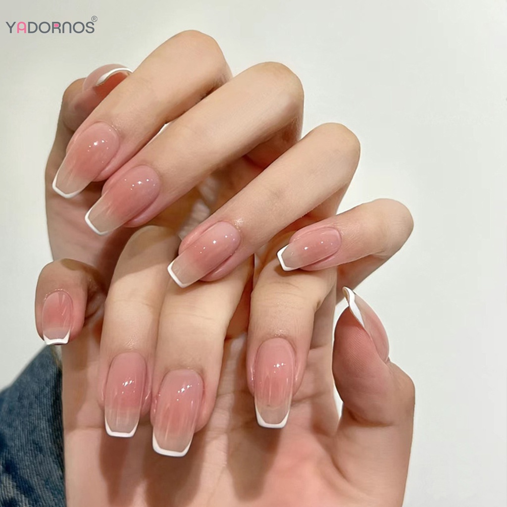 Móng tay giả YADORNOS màu trắng tự nhiên không vỡ phong cách Pháp đơn giản độc đáo