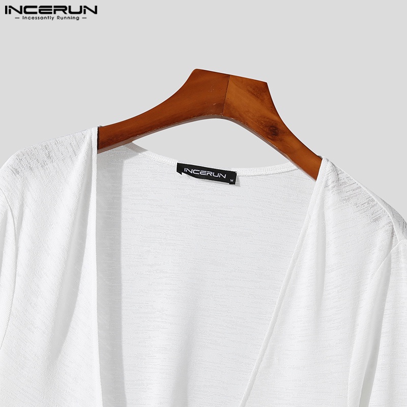 INCERUN Áo Thun Dệt Kim Màu Trơn Thời Trang Trẻ Trung Cho Nam