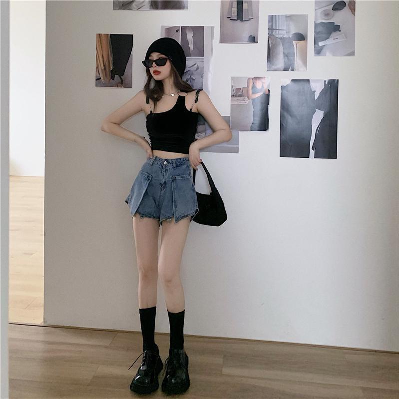 Quần Short Jeans Lưng Cao Ống Rộng Thời Trang Xuân Thu Mới Cho Nữ