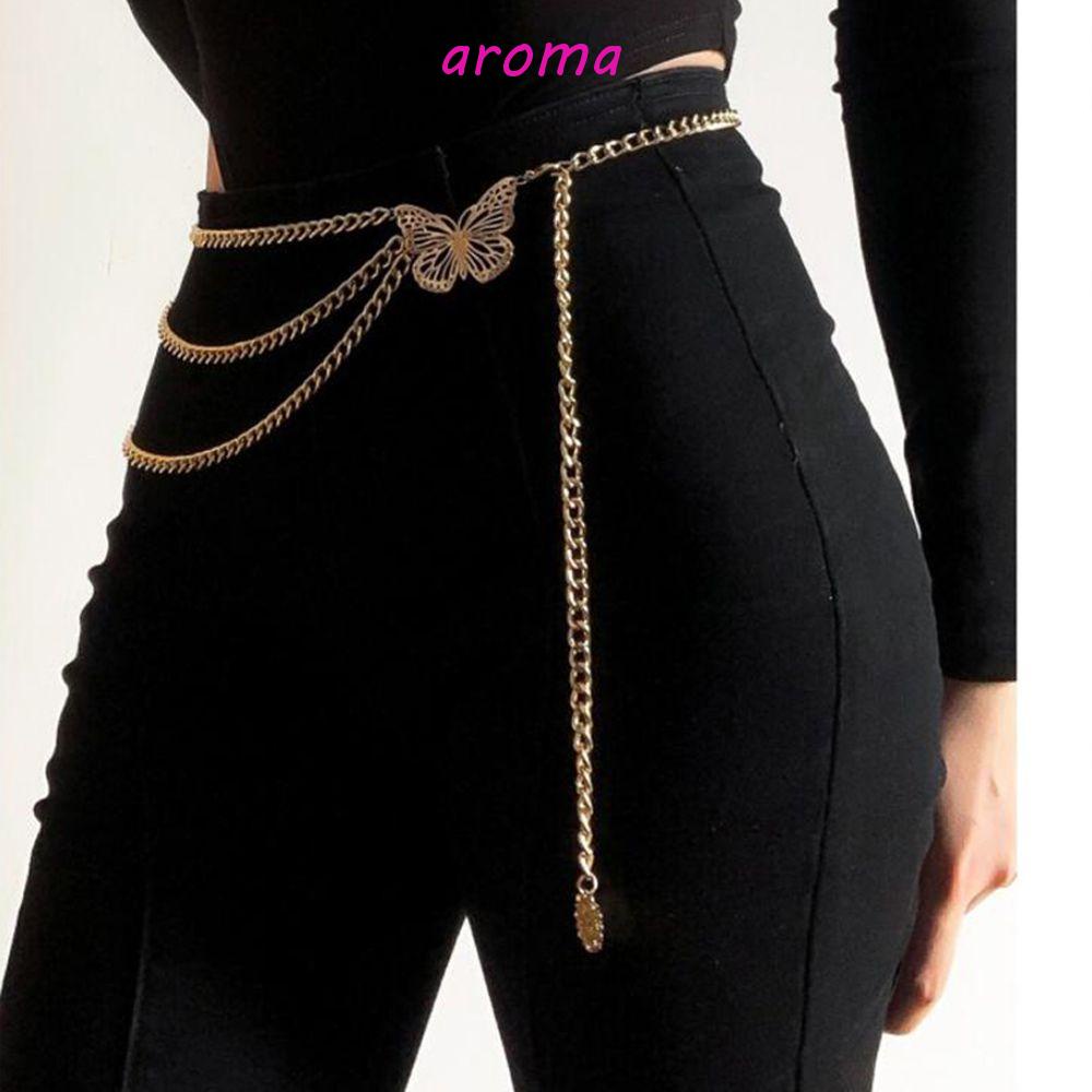 AROMA Dây Xích Đeo Thắt Lưng Nhiều Lớp Màu Bạc Hình Bướm Cổ Điển