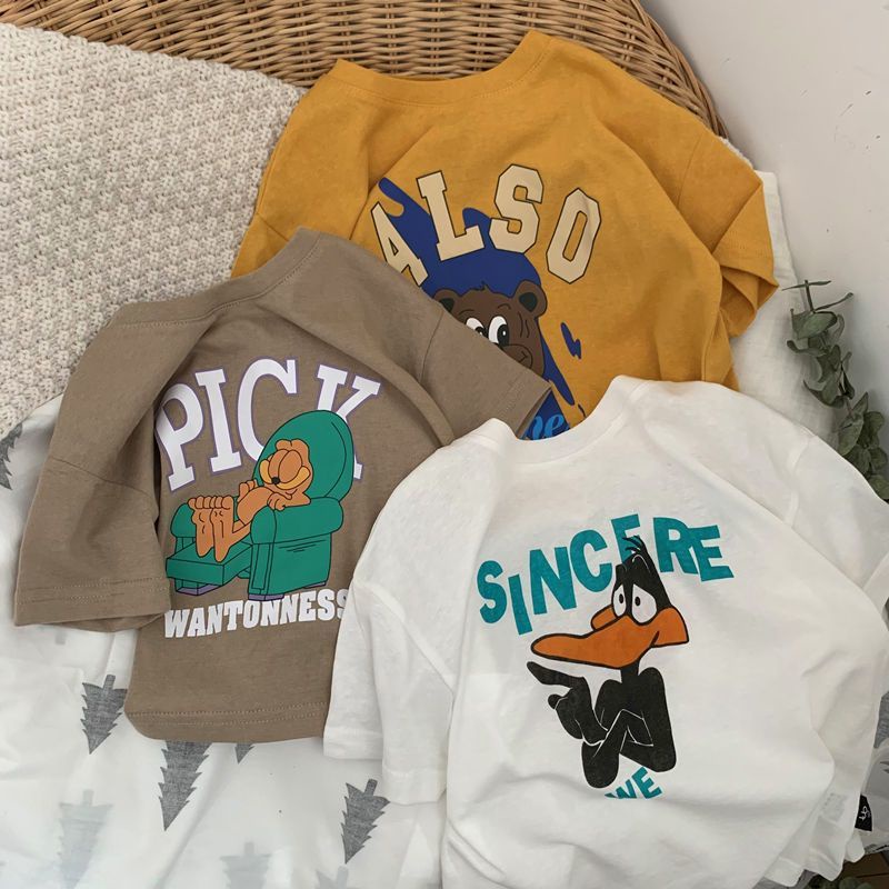 Áo Thun Cotton Tay Ngắn Cổ Tròn Thoải Mái Dễ Phối Đồ Thời Trang Phong Cách Hàn Quốc Cho Bé