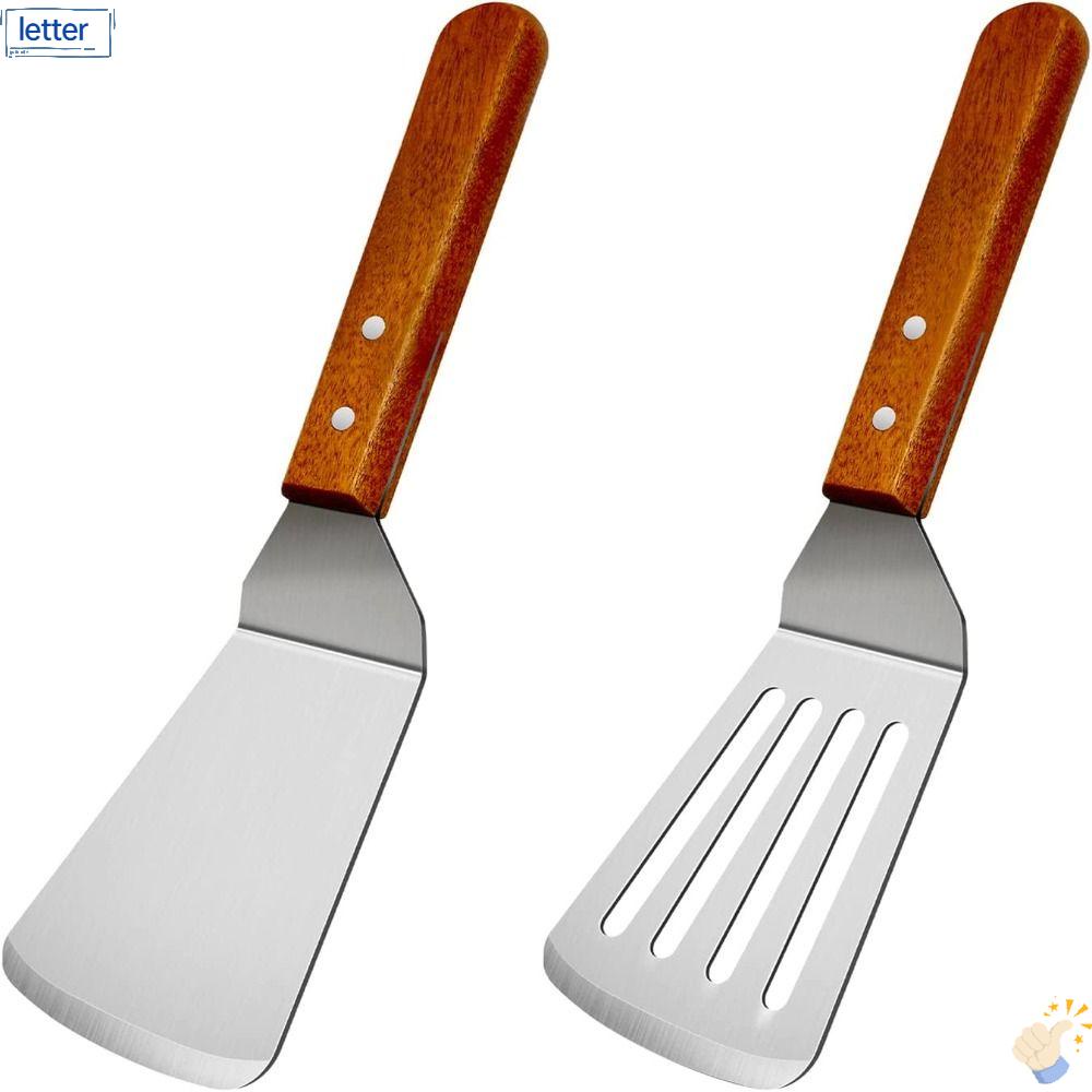 Bộ 2 Muỗng Kim Loại Bằng Thép Không Gỉ Tay Cầm Bằng Gỗ Cho Nhà Bếp