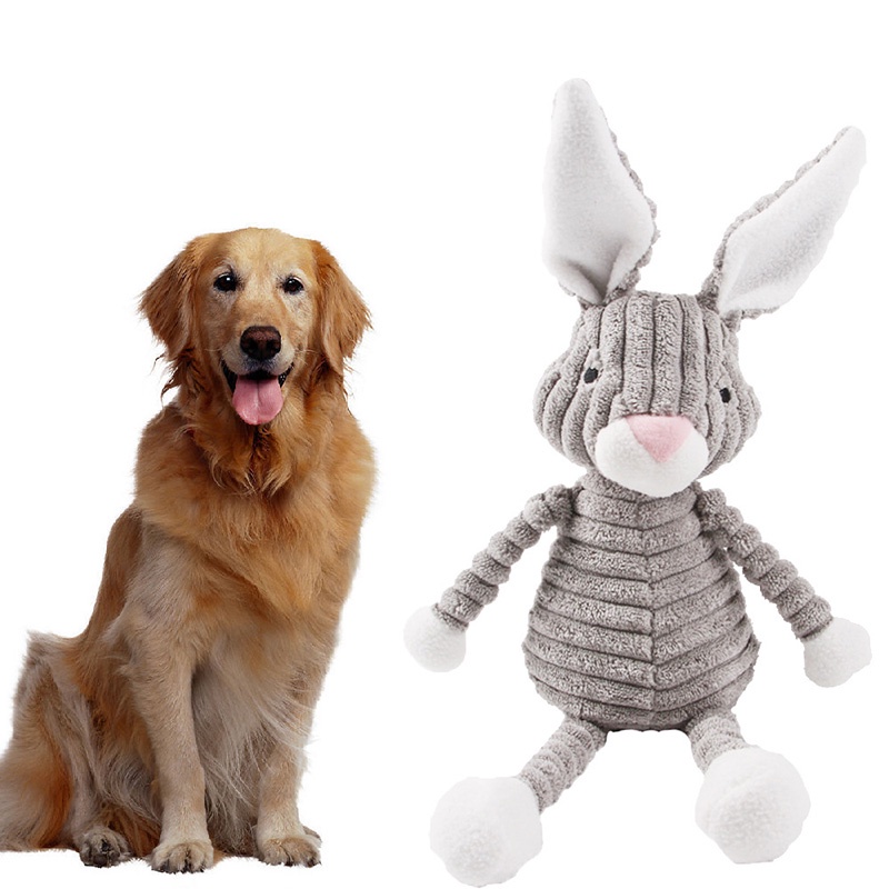 Đồ Chơi Gặm Nhai Hình Thỏ Xám Mềm Mại Phát Ra Tiếng Kêu Tương Tác Cho Thú Cưng