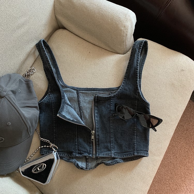Áo Denim Không Tay Thiết Kế Mới Năng Động Thời Trang Mùa Hè Dành Cho Nữ
