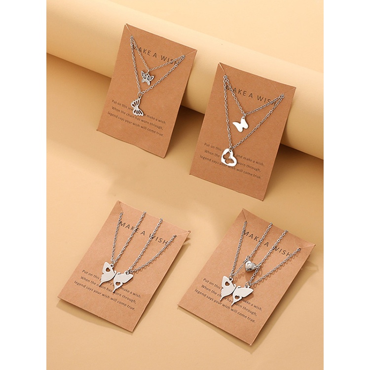 Ygt Vòng cổ Bằng Thép Không Gỉ Mặt Hình Trái Tim Bướm Dễ Thương Cho Nữ