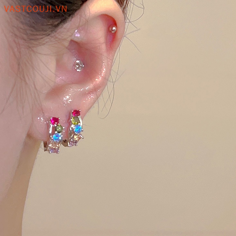 1 Đôi Bông Tai Tròn Đính Đá Nhiều Màu Thời Trang Hàn Quốc Dành Cho Nữ