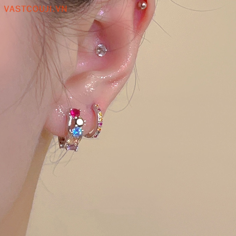 1 Đôi Bông Tai Tròn Đính Đá Nhiều Màu Thời Trang Hàn Quốc Dành Cho Nữ
