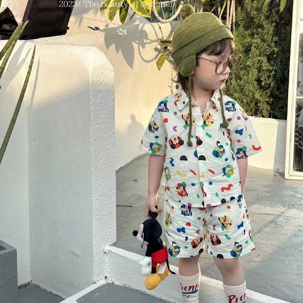 Bộ Đồ Ngủ Ngắn Tay Họa Tiết Hoạt Hình Thời Trang Mùa Hè Hàn Quốc Cho Trẻ Em Trai