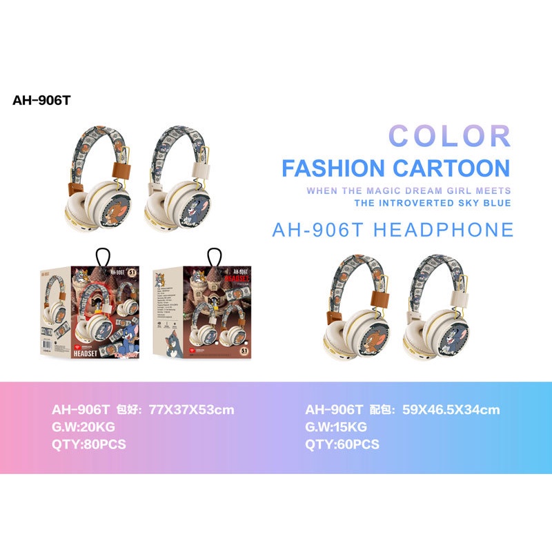 Tai Nghe Bluetooth Không Dây AH906T Hình Tom Và Jerry Dễ Thương